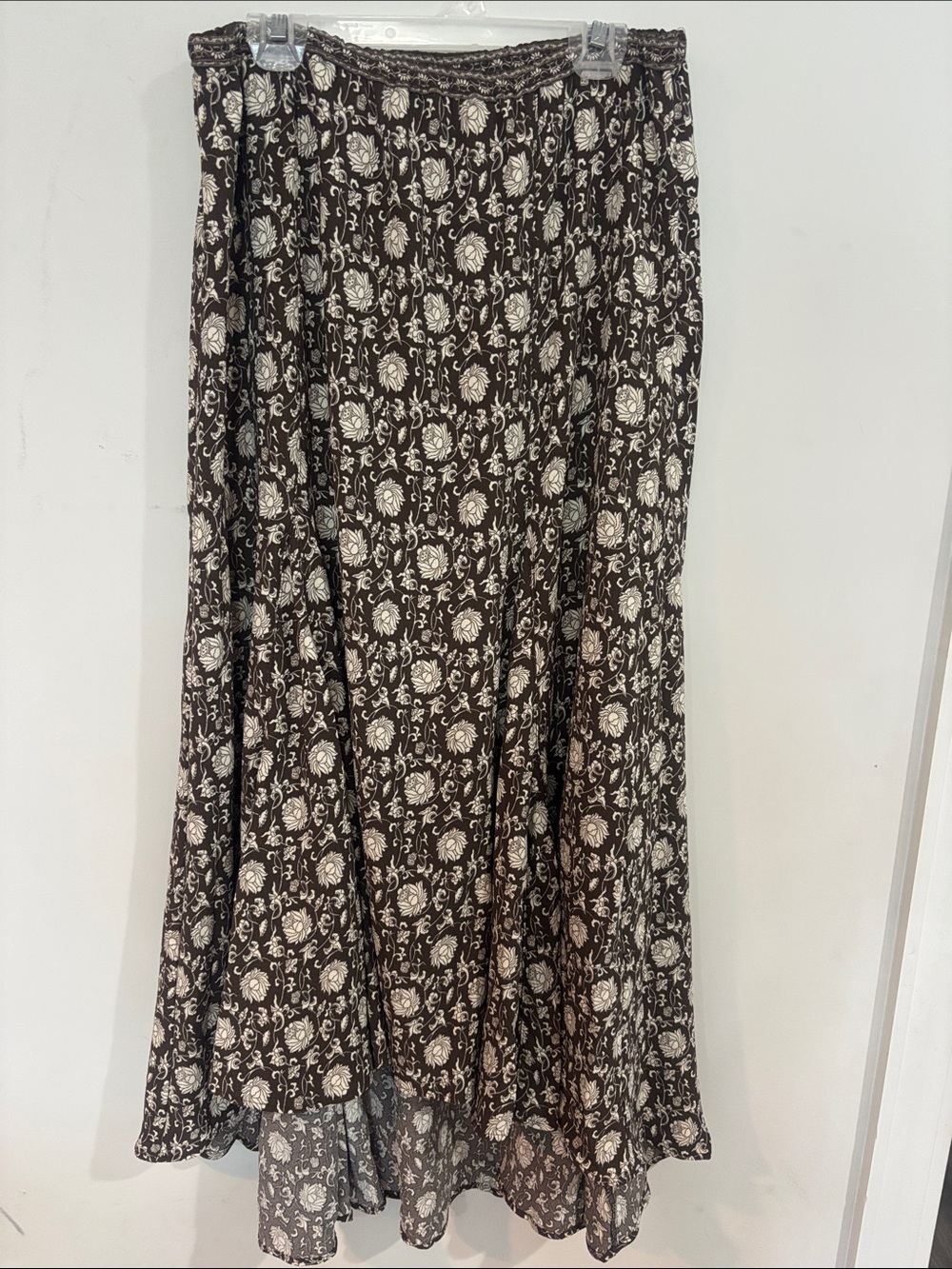 Max Studio Brown Maxi Skirt with Cream Floral Print